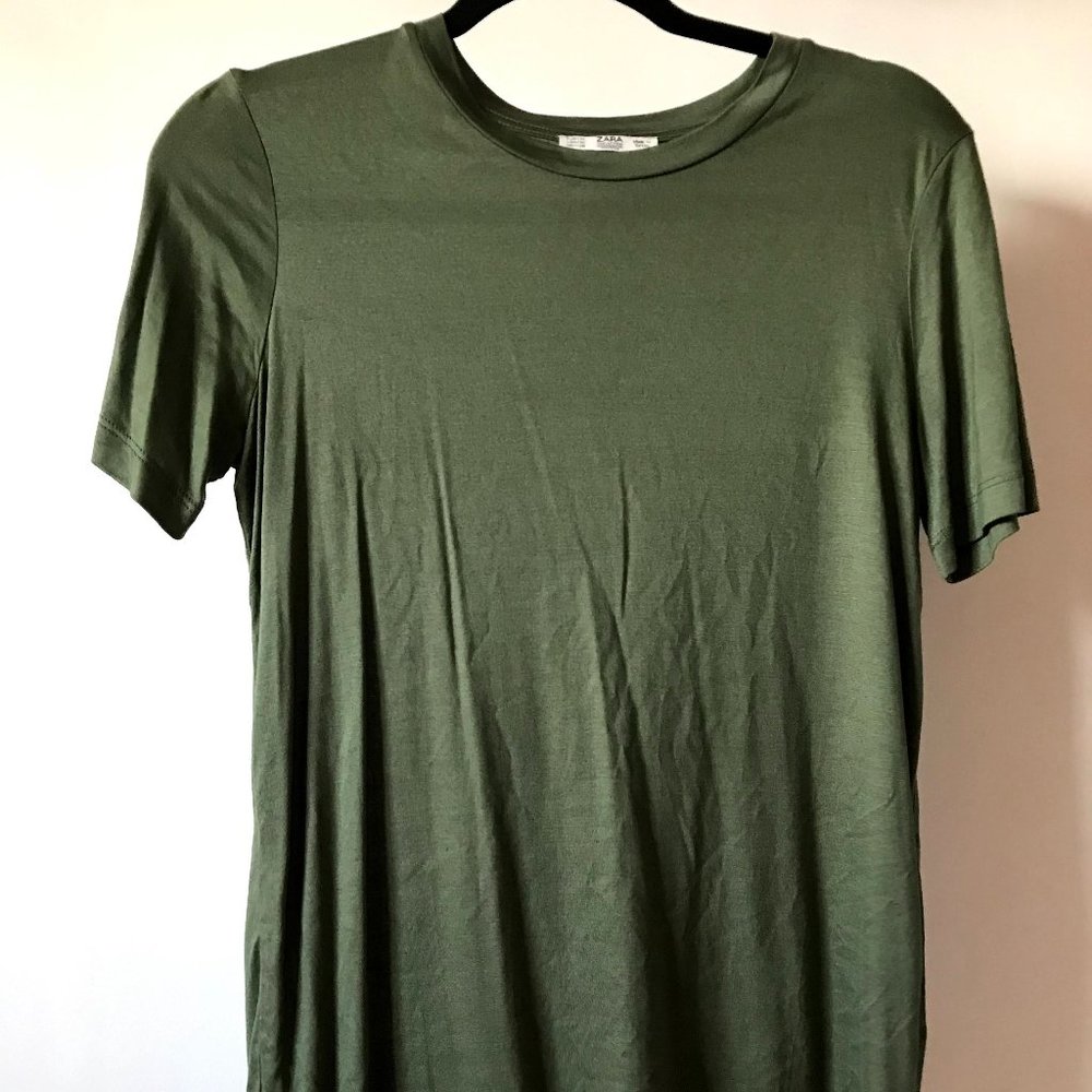 Zara Collection Women Basic Olive Green Short Sleeve Shirt